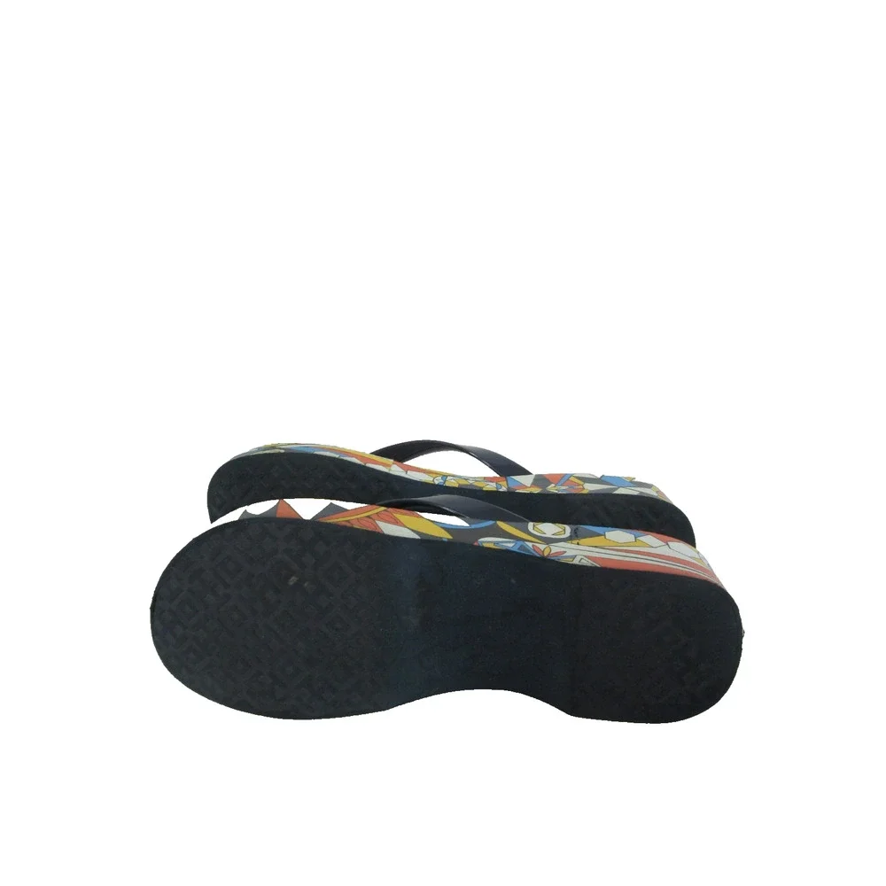TORY BURCH Wedge Flip Flop Psychedelic Geo 6 1/2 Sandals
